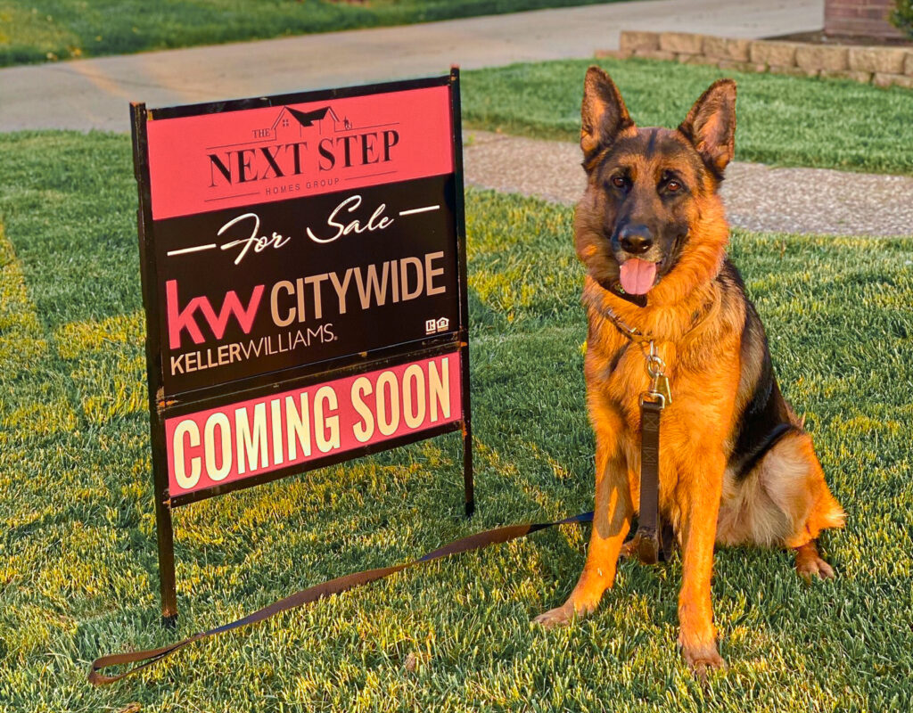 Home For Sale With Dog By Sign